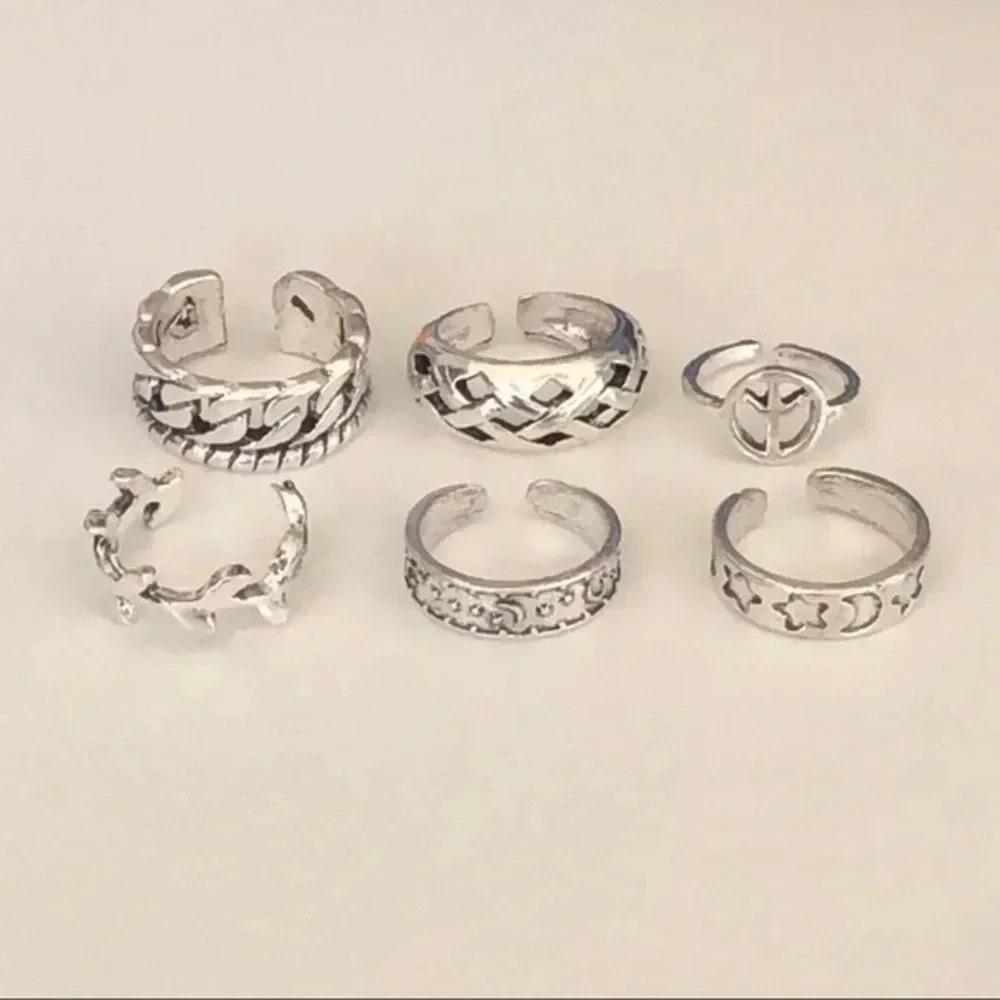 6 Pack Piece Silver Tone Adjustable Toe Rings B NWT